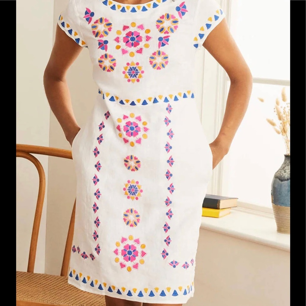 Boden Laura Linen Embroidered Dress Size 4